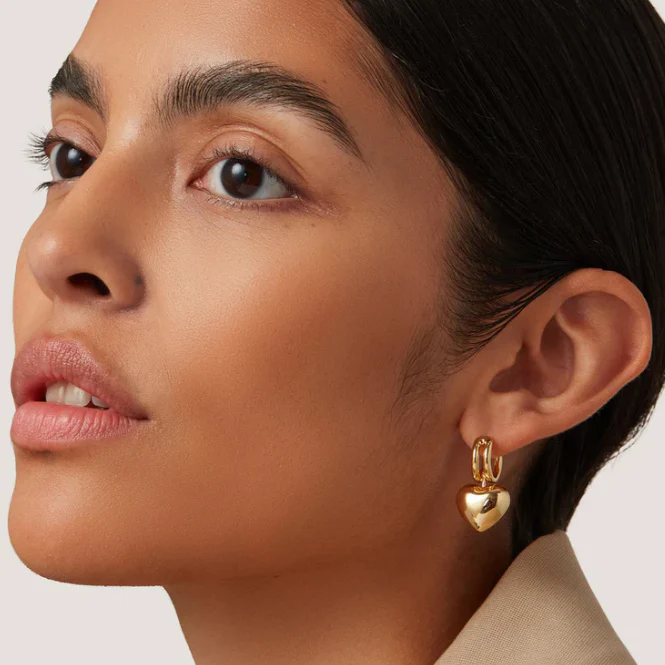 Puffy Heart Huggies Earrings Gold - Image 3