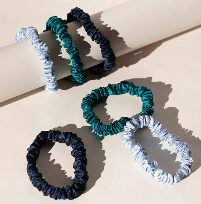 Skinny Scrunchie Set - Blue & Green 6pcs - Image 3